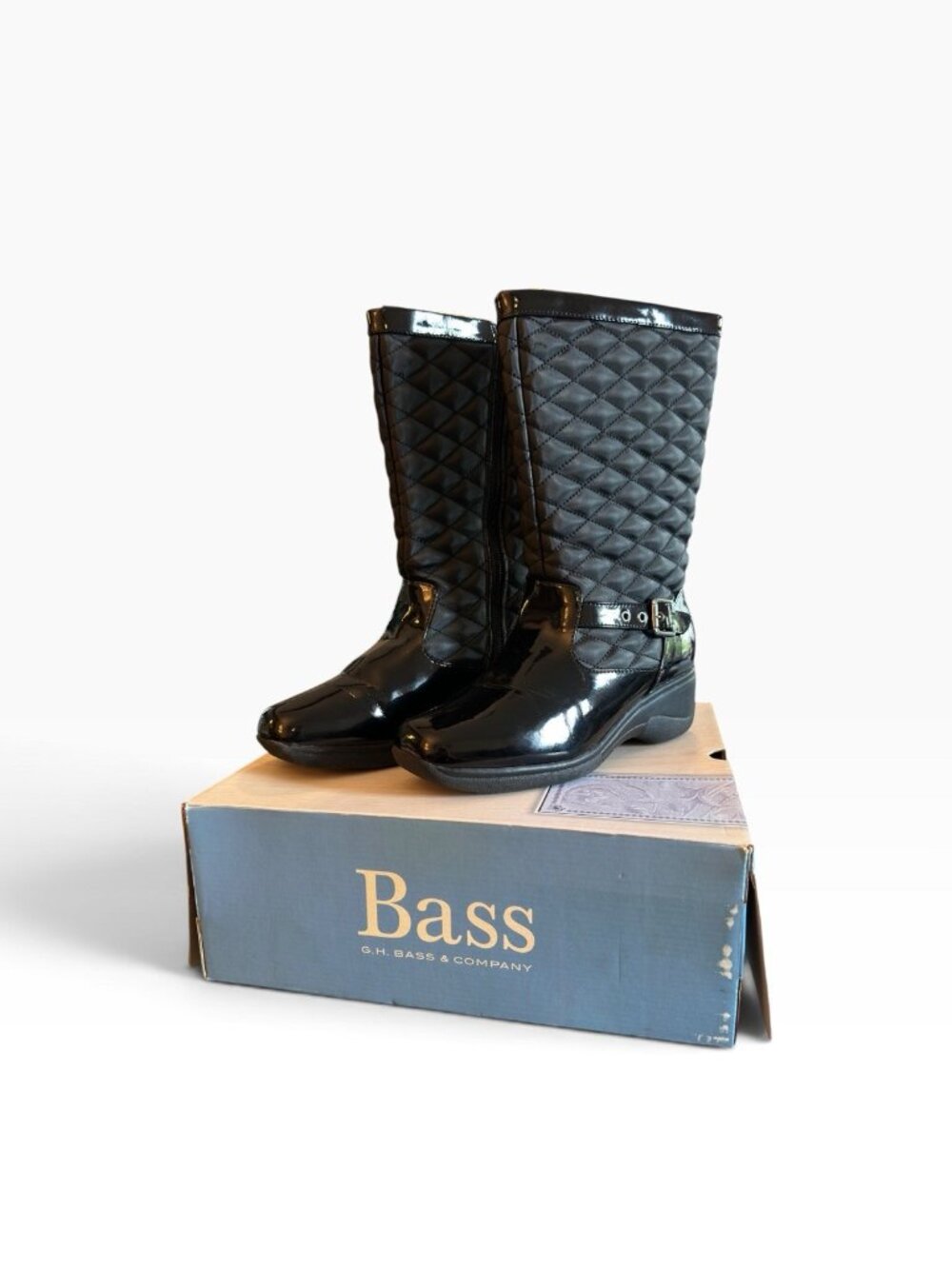 Bass Quilted Black Patent Leather Boots